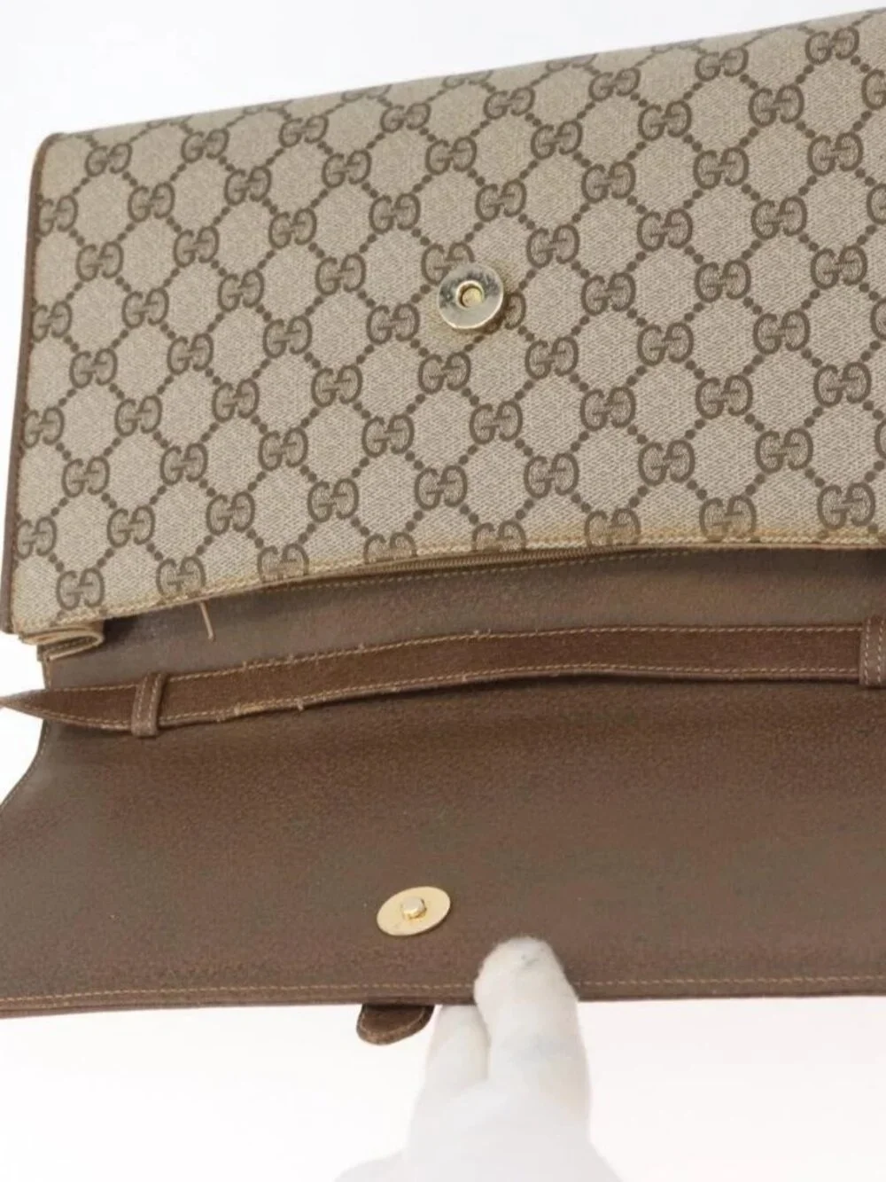 GUCCI GG Supreme Shoulder Bag PVC Beige Gold 904 02 050 Auth